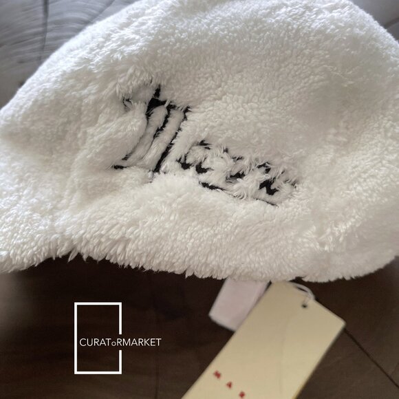 Marni: M Faux Fur Terry Cloth Embroidered Logo Baseball Cap FW24 - Picture 3 of 13